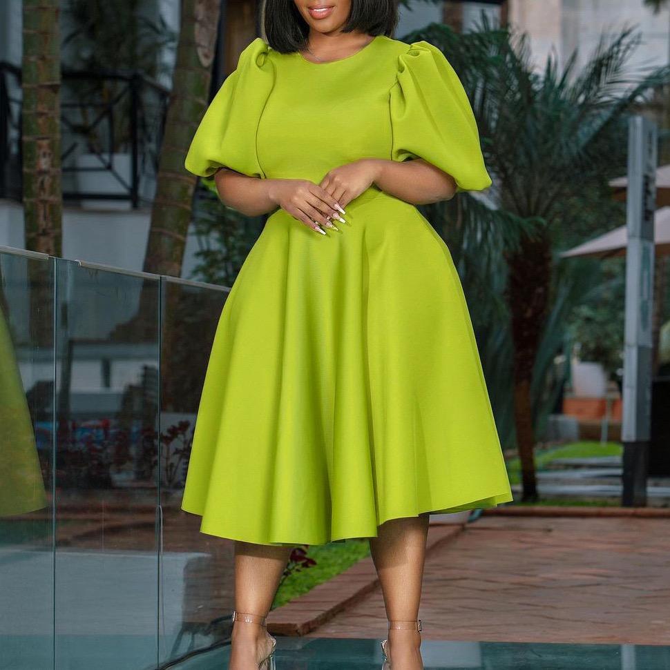 

Women Elegant Party Dresses Short Sleeve High Waisted Female Birthday Party Dress Plus Size Xxxl Dinner Vestidos S зелений