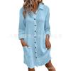 Women's Lapel Long Sleeve Shirt Dress Solid Color Linen Cotton Single Breasted Midi Casual Dress With Pockets