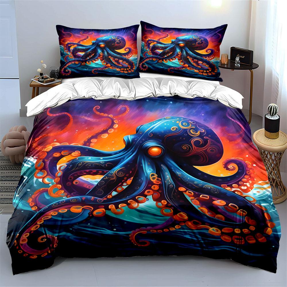 Multiple Sizes An Artistic Octopus Painting Bedding Set 1 Duvet Cover 2 Pillowcases For Adult Children Luxury Gift Full Size
