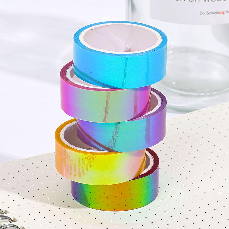 6pcs Laser Gradient Colors Adhesive Tape Set,Rainbow Decoration Waterproof,Pupil DIY Diary Embellish Gift Wrapping,Collage Paper