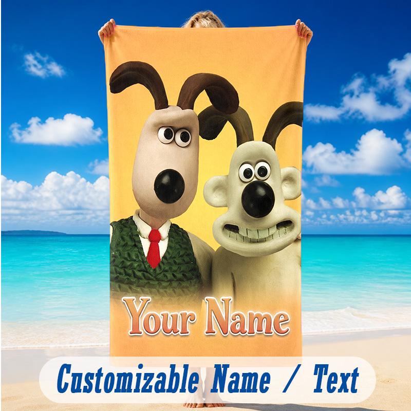 Beach Towel Custom Name Text, Quick Dry Large Towel For Beach HomeWallace & Gromit