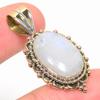 Natural Rainbow Moonstone Two Tone 925 Solid Sterling Silver Pendant 1.50" N2R14