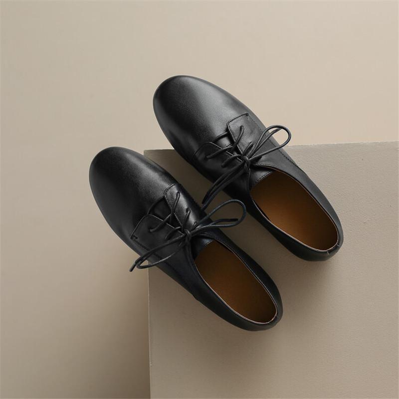 Fashion 2025 Spring New Cow Leather Women Shoes Fashion Lace-Up Oxford Shoes Round Toe Soft Low Heel Shoes Woman Zapatos De Mujer Pumps