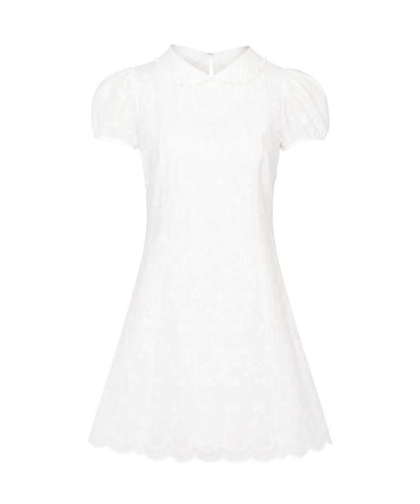 Lulu Seoul Ribbon Collar Mini Dress (White)
