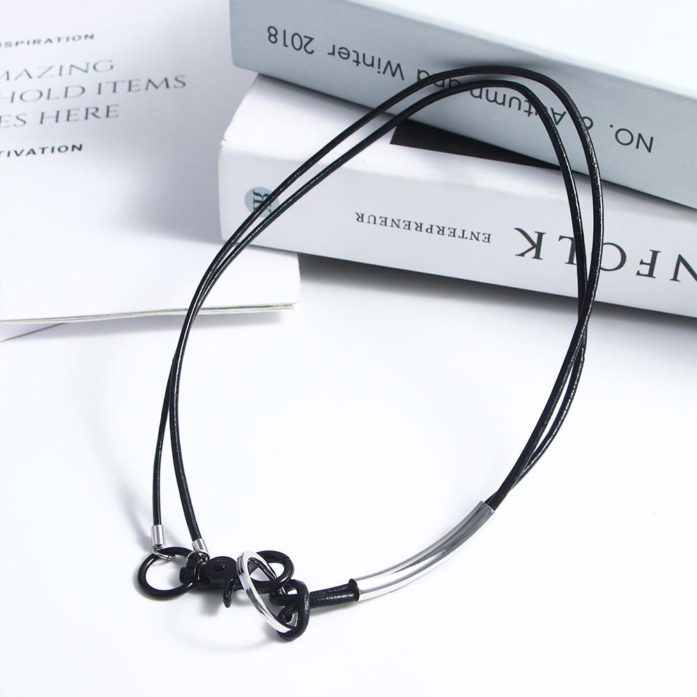 Metal Texture Leather Rope Necklace Korean Style Necklace Black Rope Necklace Female Necklace