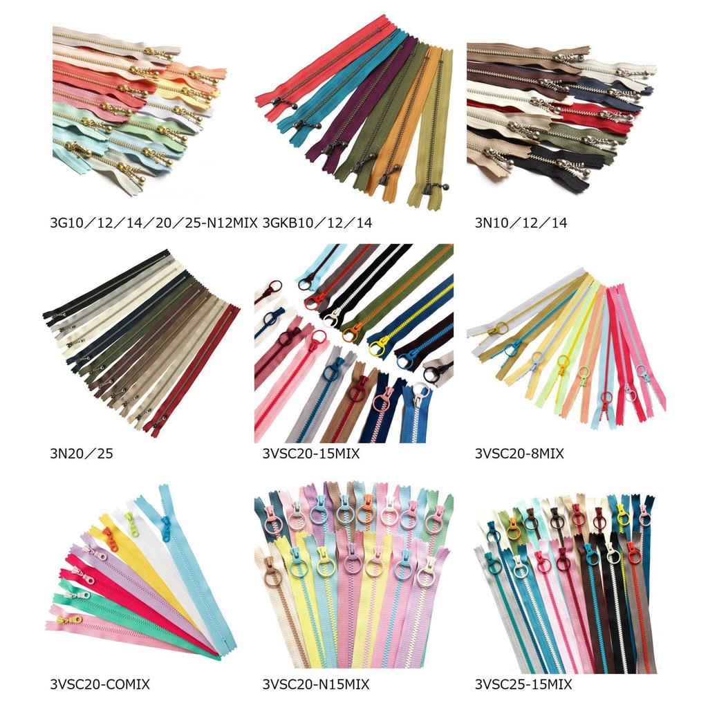 Nippon Chuko YKK Ball Nuance Zipper, Color, 20cm, Gold, 12-Color Set, 3G20-N12MIX