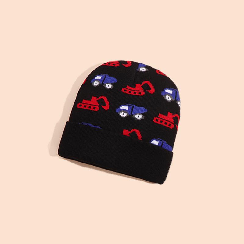 Detská jesenná/zimná pletená čiapka s bagrom - Teplá, vetruodolná vlnená čiapka pre chlapcov a dievčatá