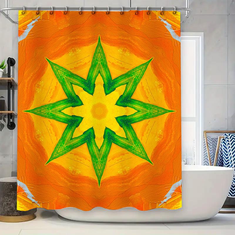

Elegant Bathroom Shower Curtain 3D Printed Floral Decorative Fabric Waterproof Bath Mat Cover in Bright Colors with Green Starbu 90x180cm