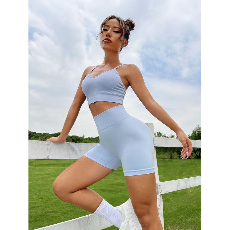 Cross Beauty Back Yoga Vest Suit Spaghetti Strap Sports Bra High Waist Belly Contracting and Close-Fitting Hip Fitness Pant Belt Chest Pad