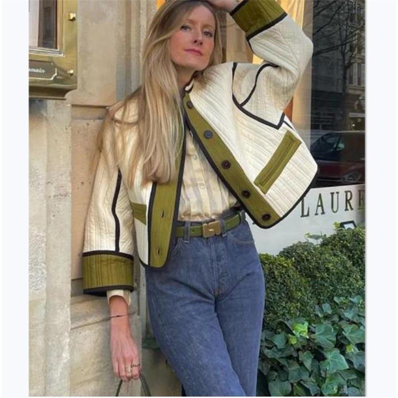 

Модная женская куртка с контрастным цветом и хлопковой подкладкой Женская куртка с хлопковой подкладкой Ins M белый