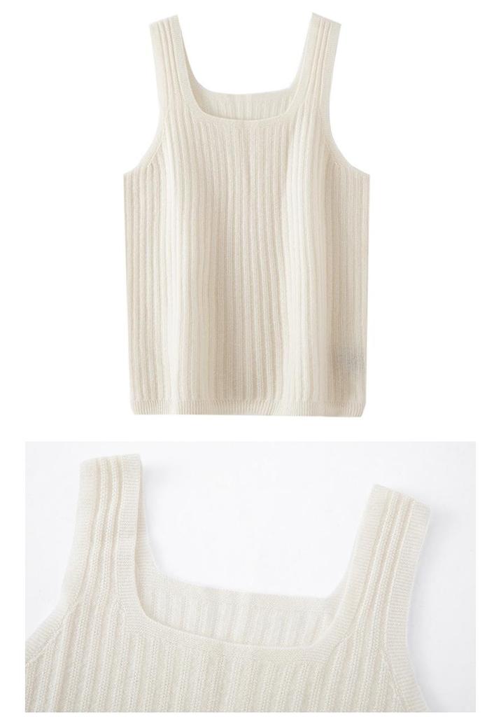 Lekasha Women's 100% Pure Cashmere U-Neck Ribbed Knit Camisole