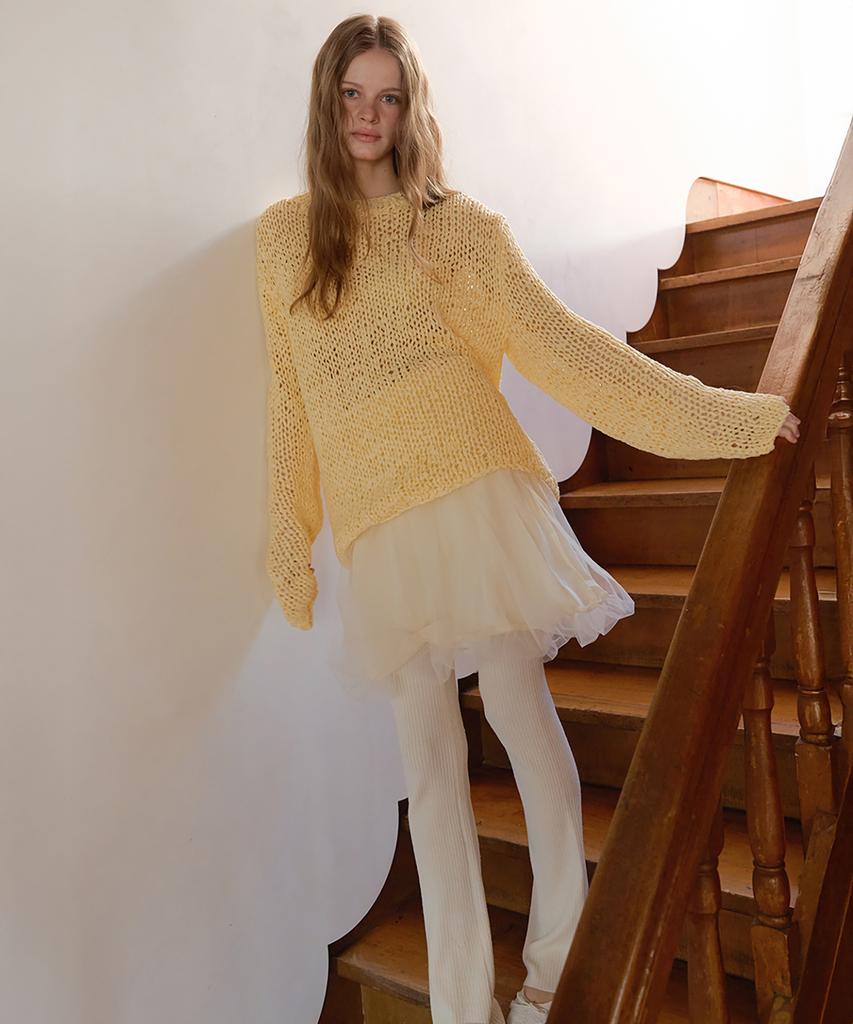Lonkeu Spring Boots Cut Knit Leggings Pants (Ivory)