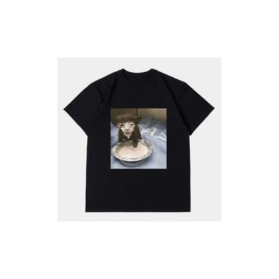 Milch Gesicht Katze Meme Print T-Shirt Seltsamer Humor Lustige Katze Grafik T-Shirts Herren Damen Mode Baumwolle Übergroß Streetwear 77899