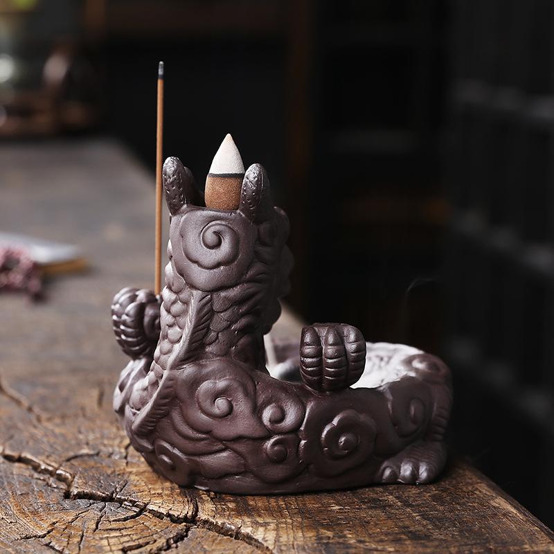 1pc, Purple Clay Handmade Dragon Backflow Incense Burner Lucky Home Decorations Feng Shui Wealth Transfer Ball Burner Tea Pet
