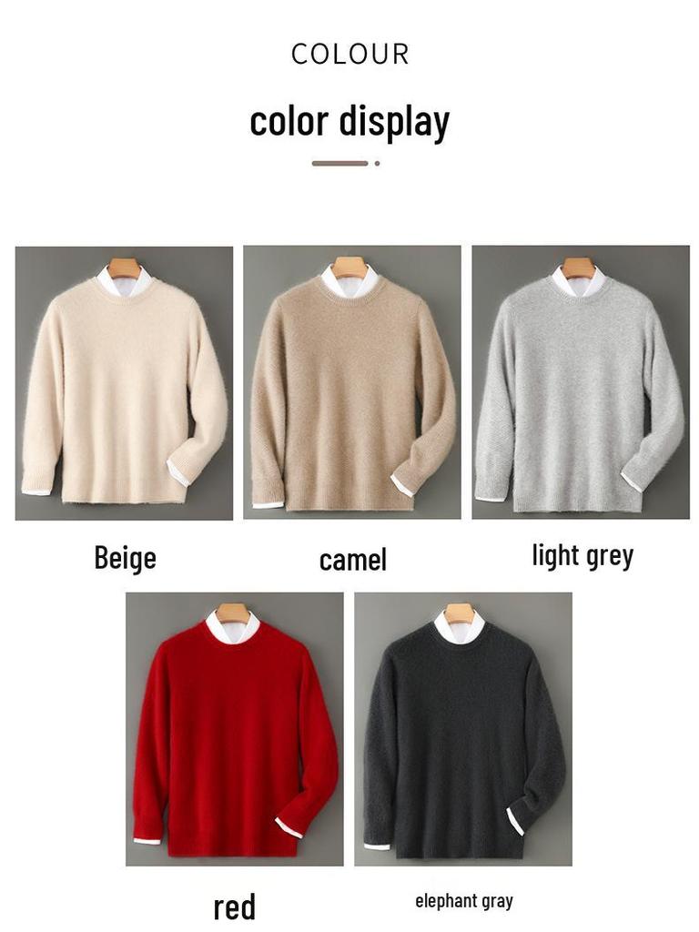 Men's Pure Wool Thick Knit Sweater - Round Neck, High-End Loose Fit, Cashmere Base Layer for Autumn & Winter