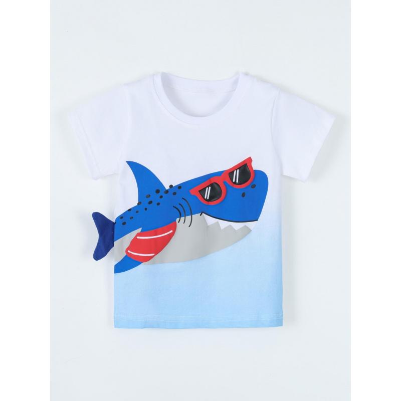 Summer New Boys' T-Shirt Round Neck Children'S Short Sleeve T-Shirt Knitted Cotton Shark Print Children'S Sweatshirt