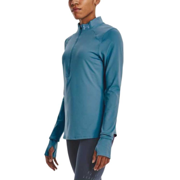 Under Armour Seria de Antrenament pentru Femei Culoare Solidă Fermoar pe Jumătate Largă Respirabilă Uscare Rapidă Potrivită Mânecă Lungă Hanorac Femei hanorac Albastru 1365632-002