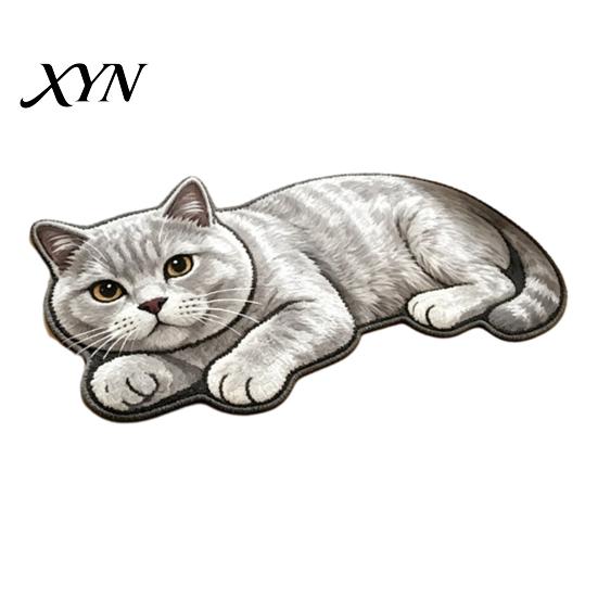 Indoor Absorbent Mat Cute Cat Bathroom Rug, Anti-Slip Bath Washable Plush Pet Themed Floor Rug Kitty Door for Entrance Kitchen Home Decor