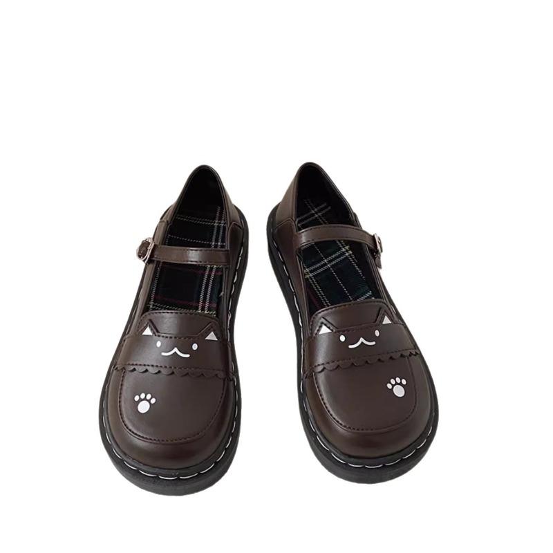 Cute Kitten Big Head Small Leather Shoes Uniform Flat Soft Girl Versatile Student Mary Jane Single Shoes