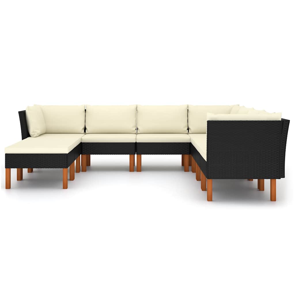 9 piece Garden Lounge Set with Cushions Poly Rattan Black