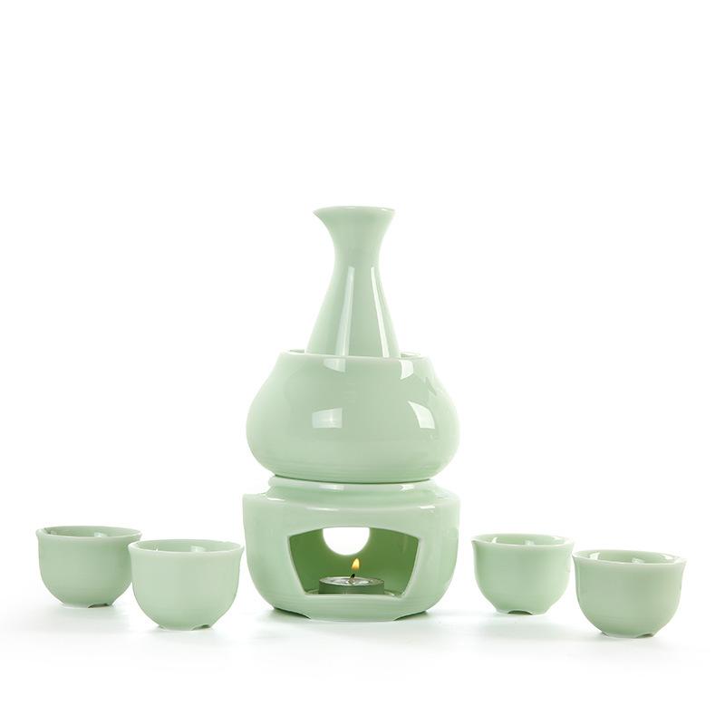 Ceramic Sake Set Cups  with Warmer Keep Sake Storage Gift Box,  Traditional Porcelain Pottery Hot Saki Drink
