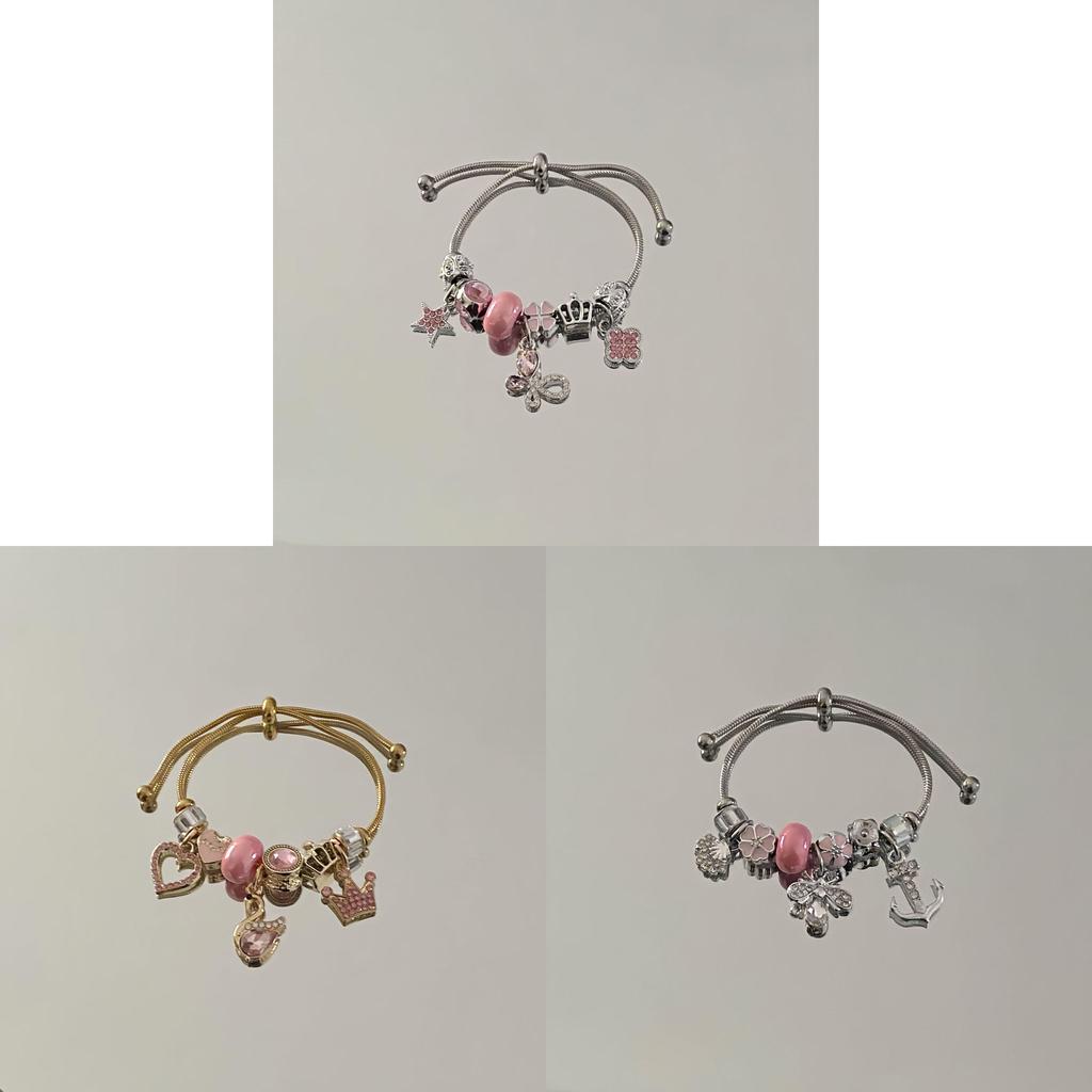Sweet Cool Princess Style Pink Butterfly Pendant Bracelet With Rhinestones For Women