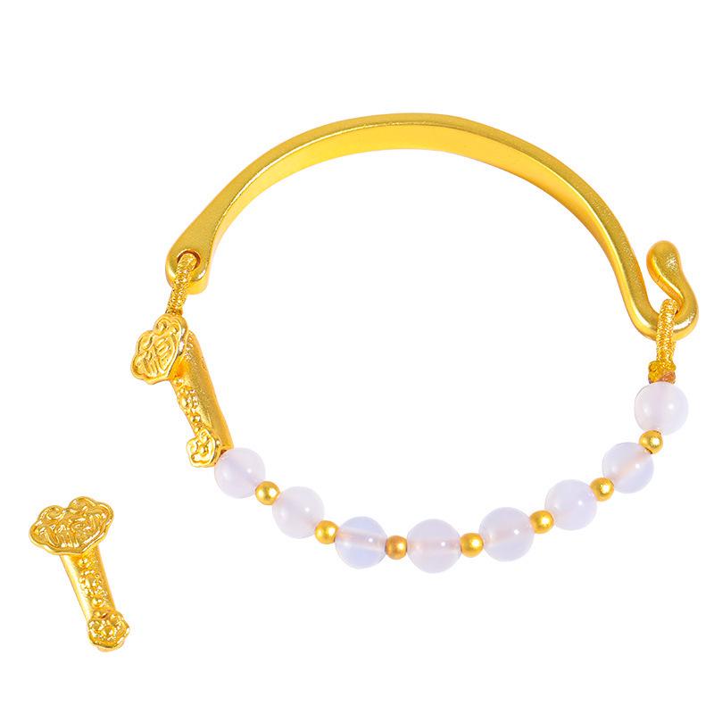 Luxury White Agate Ruyi Gold Bead Half-Bangle Bracelet, Copper Gold-Plated, DIY Accessory.