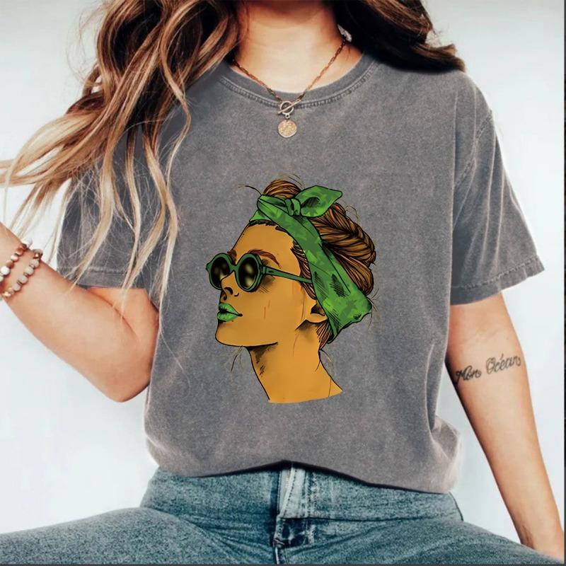 Women's Pure Cotton Washed Distressed T-shirt Men's and Women's Printed T-shirt