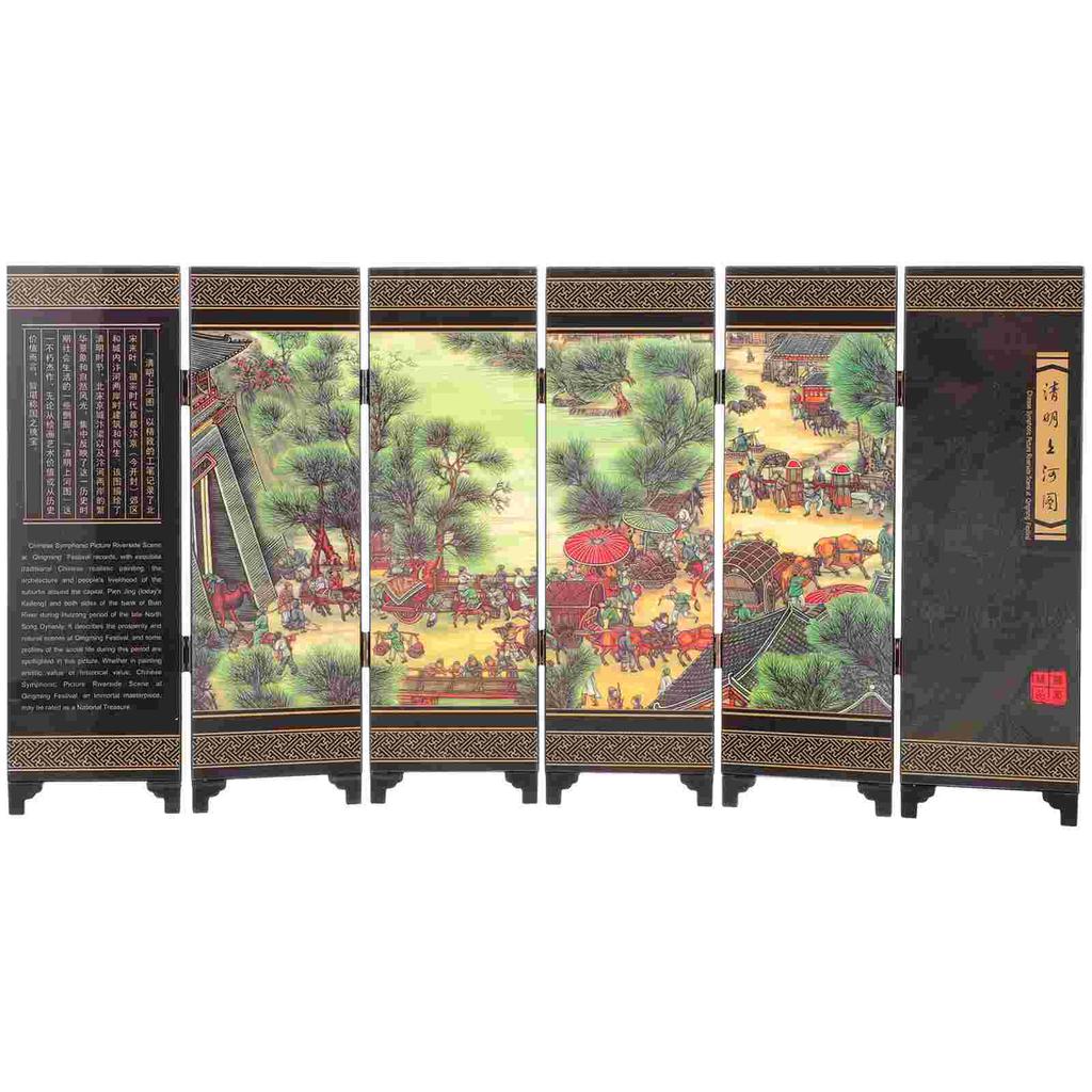 Wooden Mini Screen Foldable Style Screens Chinese Wall Dividers Room Partition Privacy Decor Home Garden Panel