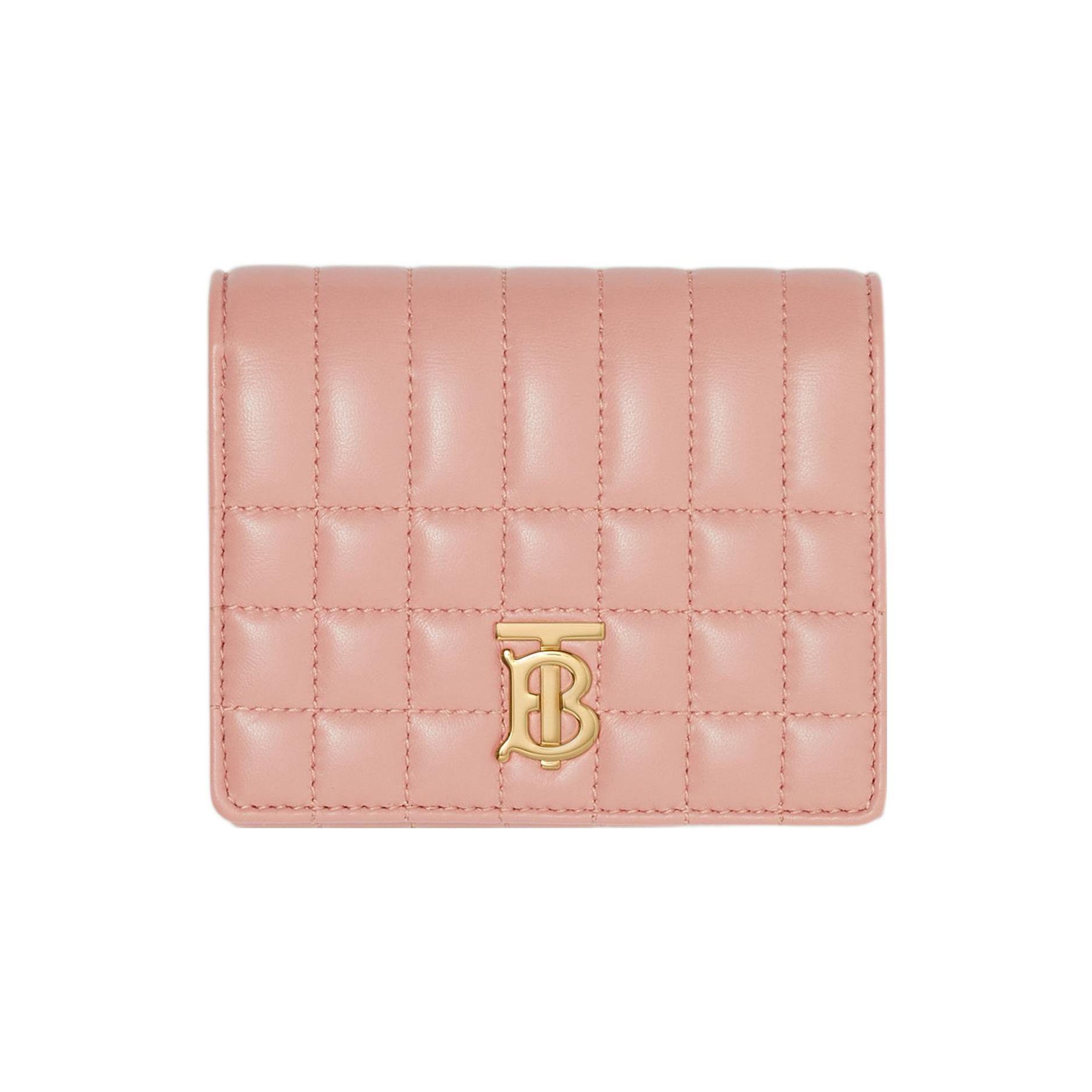 

Burberry Lola Bag Gold Logo Quilted Folded Lambskin Leather Wallet Small Women wallet Dark-Pink 80623691 Basic Set (Bag+Dust Bag)