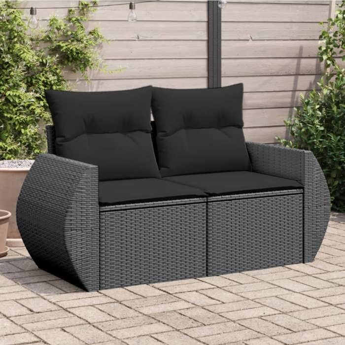 VidaXL Garden Sofa with Cushions 2-Seater, Seat with Backrest and Armrest, Outdoor Patio Terrace Furniture, Black 365973