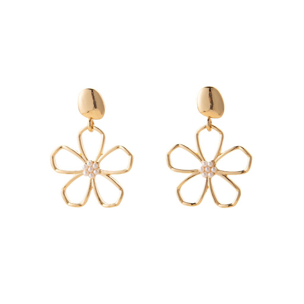 Retro Hollow Big Flower Pearl Stud Earrings, Light Luxury Design Sense, Simple Personality Temperament Earrings Women