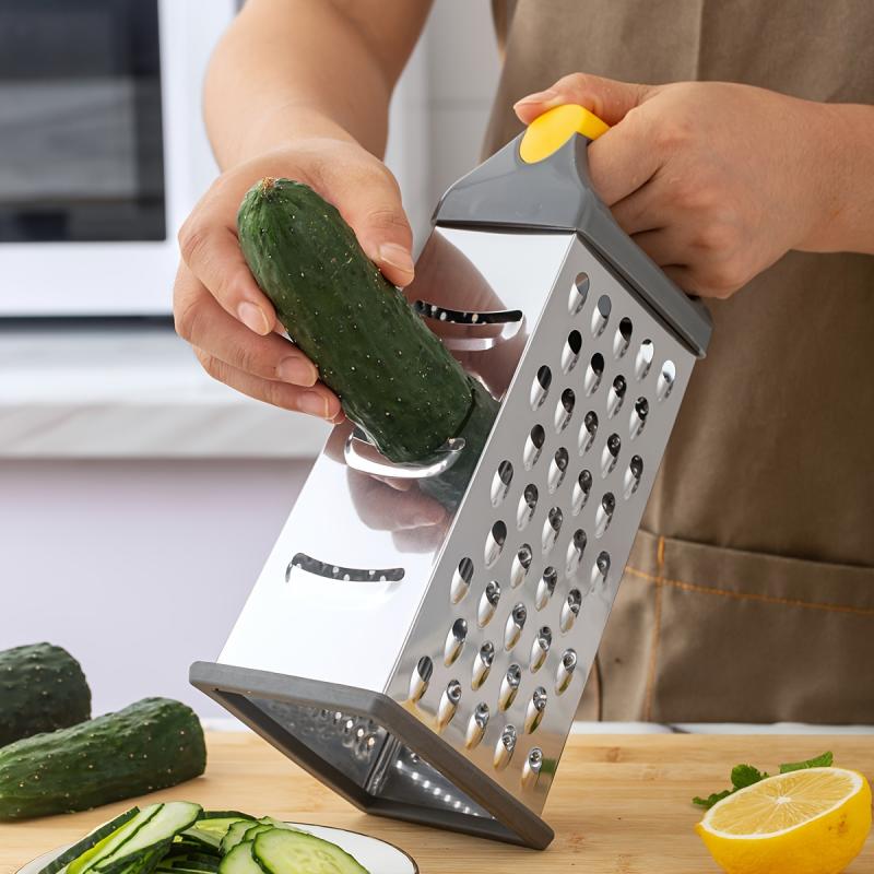 4-Sided Stainless Steel Vegetable Grater, 9-Inch Multi-Functional Stand-Up Kitchen Tool with PP Handle for Cheese, Fruits, Vegetables