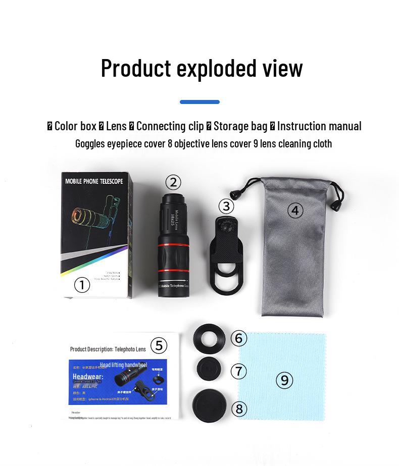 18x Mobile Phone Telephoto Lens: HD Concert Photography Monocular Telescope.
