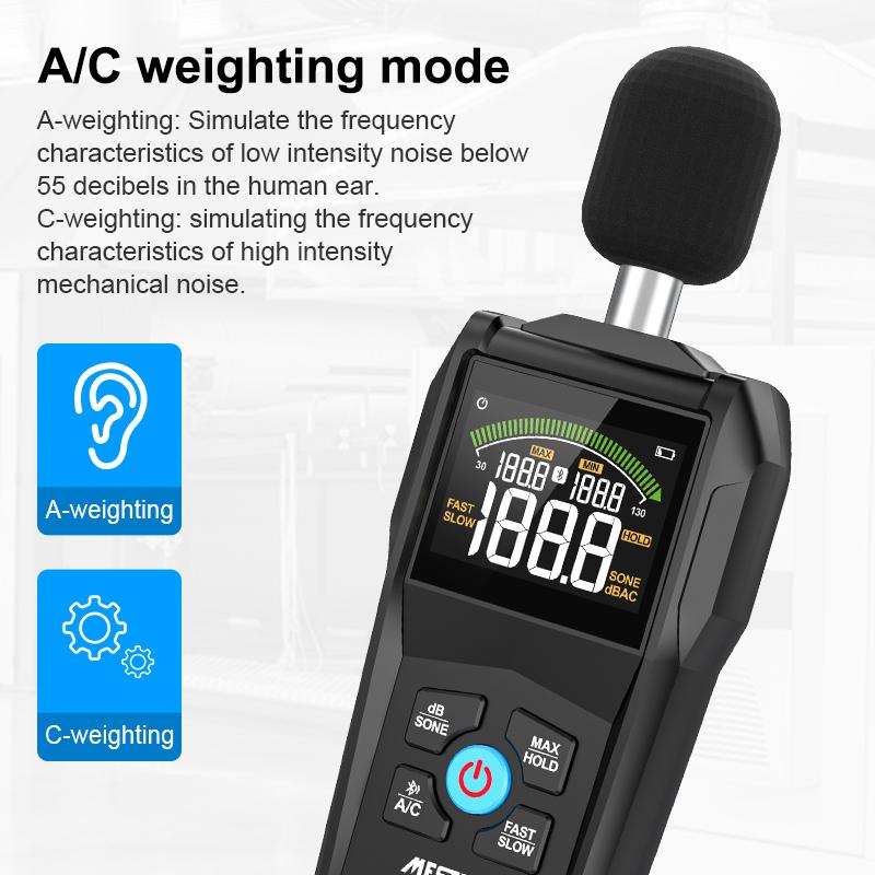  Bluetooth Noise Sound Level Meter Color Display Fast Slow Sampling Rate Capacitive Microphone Monitor 30-130dB Backlight