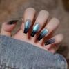 Black-Green Gradient Wearable Nails with Glass Beads and Cat Eye Stickers