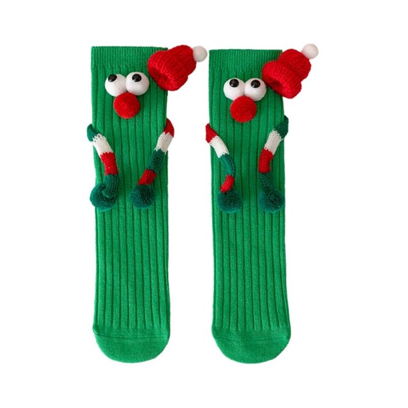 Children Christmas Party Decors Socks Creative Festival Cartoon Big Eyes Magnetic Hand Middle Tube Socks Hosiery Gift