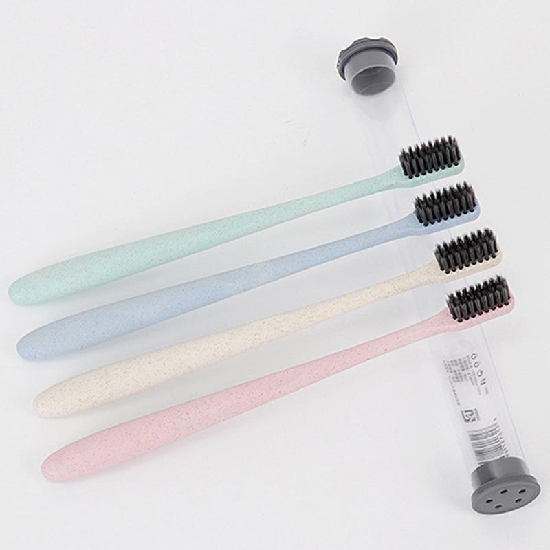 Bärbar mjuktandad bambukolstandborste med handtag av vetehalm för vuxna