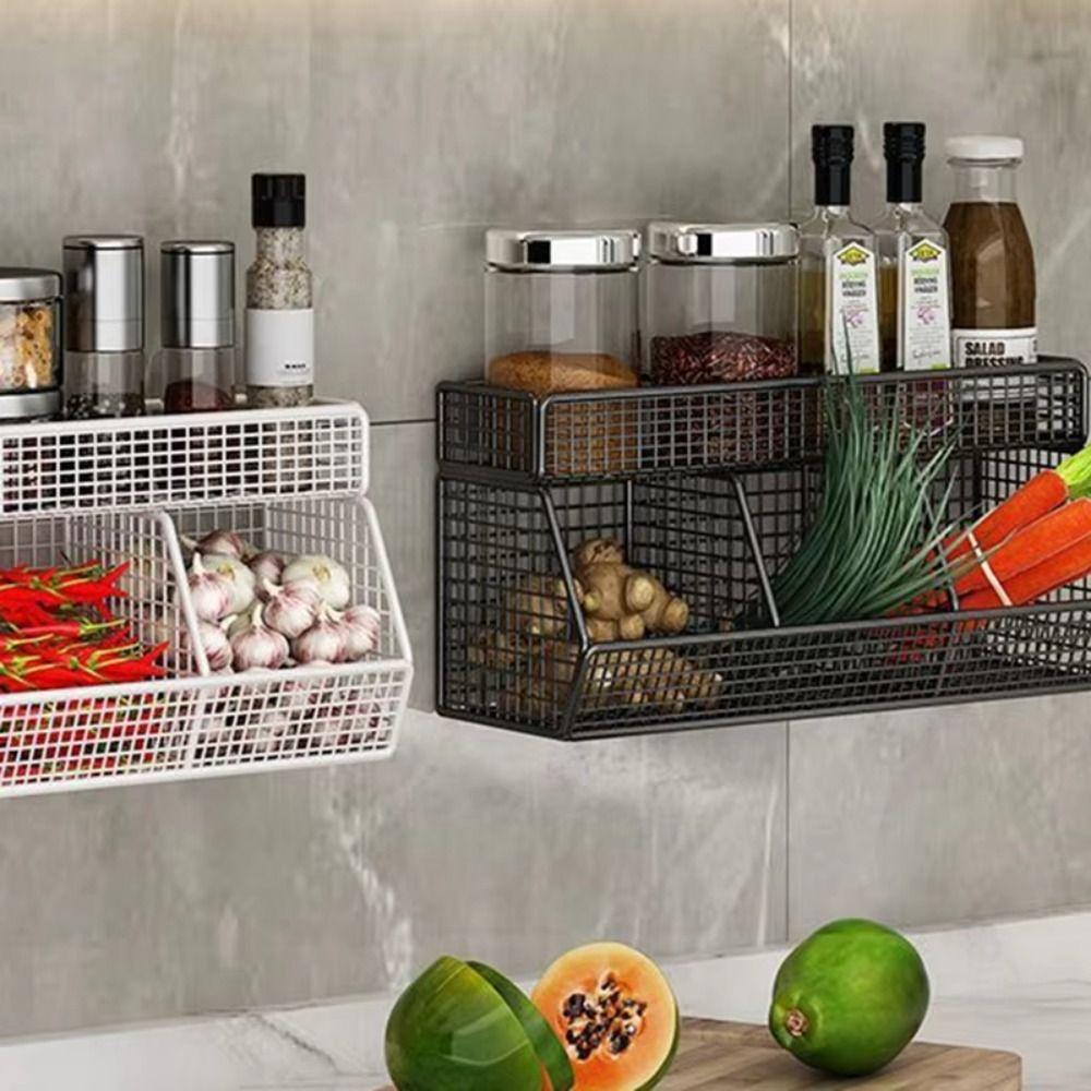 Wall Mounted Hanging Fruits Basket Double Layer Onion Storage Wire Basket  for Garlic