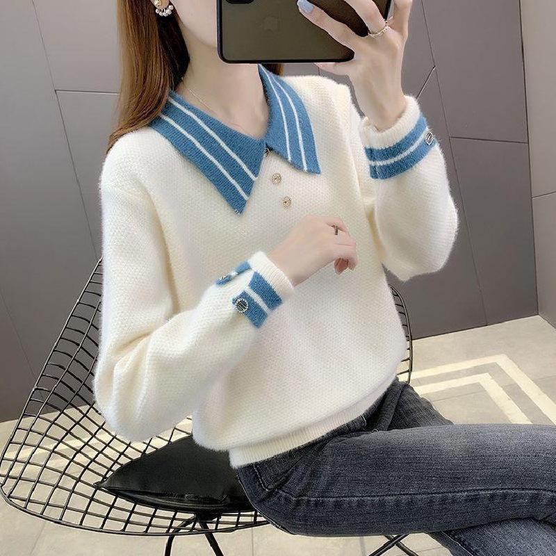 Autumn Women's Long Sleeve Bottom Knitted Sweater Doll Neck Sweater Elegant Sweet Top