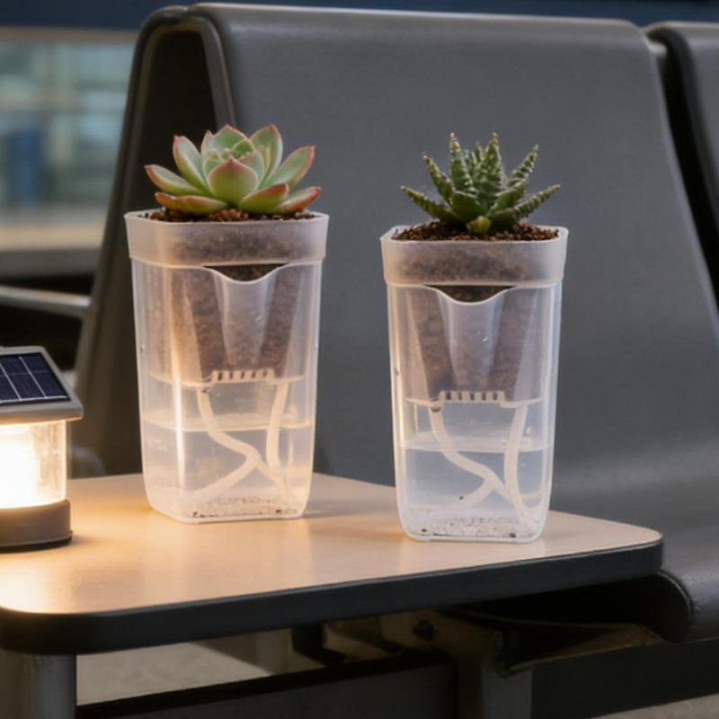 5/1Pcs Small Self Watering Pots Mini Clear Plastic Planters with Plant Label for Flowers Indoor Outdoor Cuttings Seedlings