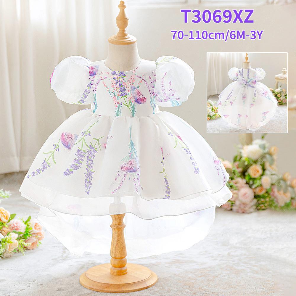 Wedding Flower Girls Dress Toddler Baptism 1st Birthday Dress Baby Girl Clothes Princess Wedding Lace Party Kids Costume T3069