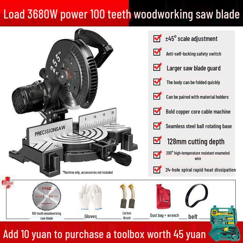 High Precision 10" Aluminum Alloy Miter Saw, 45º Multifunctional Cutting Machine