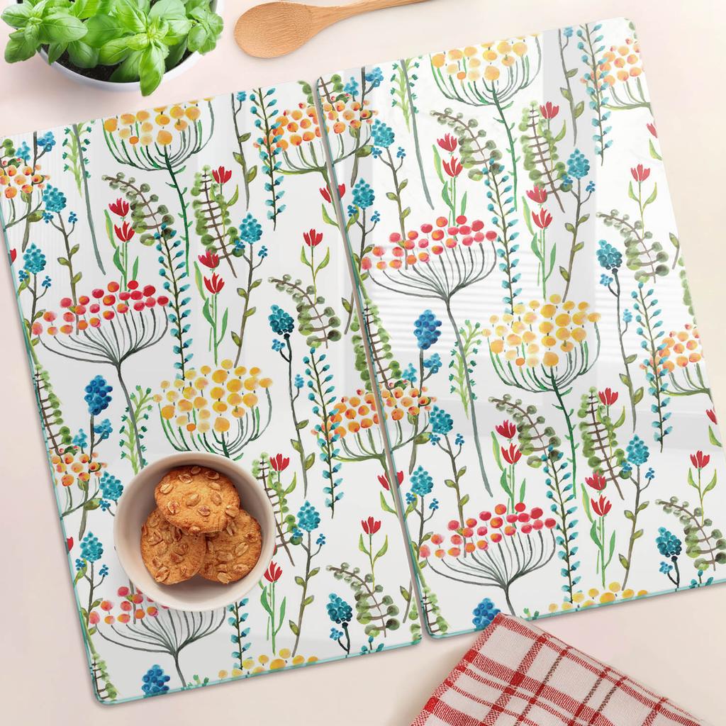 Hartowane Deski Kuchenne Szklane Z Grafiką 2 Sztuki Kwiaty 2X30X52 Cm