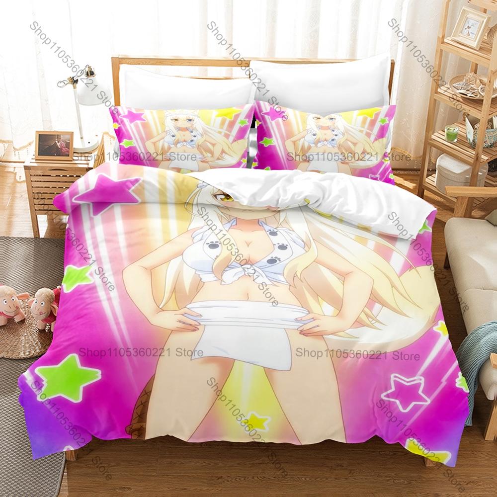 NEKOPARA OVA Themed Duvet Cover + 2 Pillowcases, Kawaii Cat Maid Anime Graphic Bedding Set Home Dorm Decoration