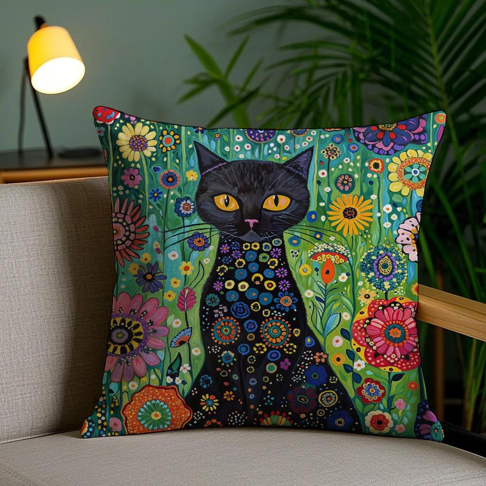 Cat Flower Cushion Cover Soft Short Plush Double-Sided Printing Home Decor Machine Washable Pillow Case Gift