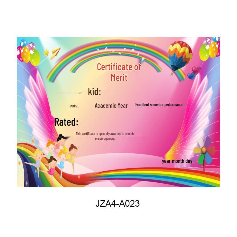 A4 Blank Certificate Paper for Students: Creative Design for Kindergarten and Primary School Commendations and Training Classes.
