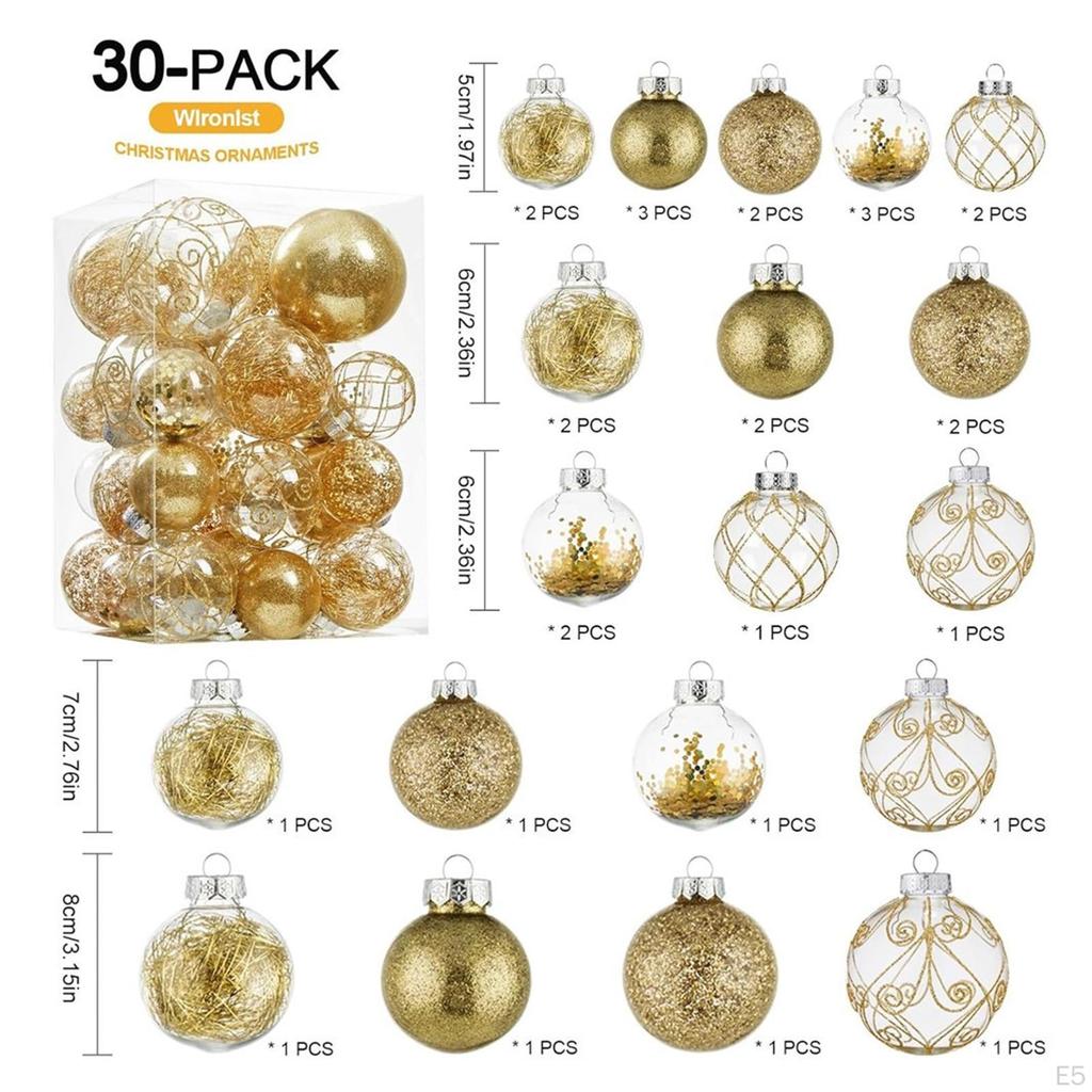 30 Pieces Christmas Tree Decorations Ball Ornaments Decorative Hanging Baubles Charm