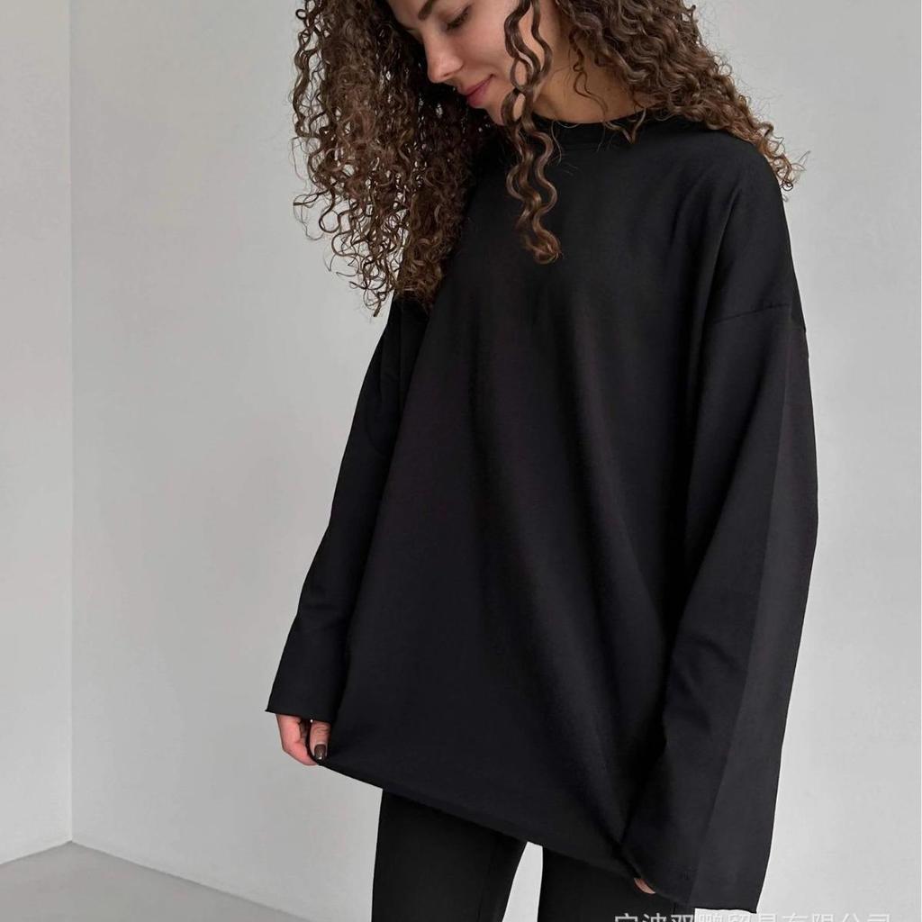 Magliette da Donna Oversize a Maniche Lunghe Basic Girocollo Maglietta Top Primavera Autunno Abbigliamento Casual da Allenamento Moda Casual Y2K Magliette a Maniche Lunghe Larghe da Donna