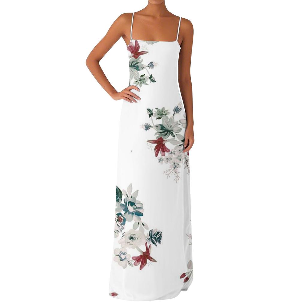 Damen Off-the-Shoulder Sexy Silky Floral Print Langes Kleid